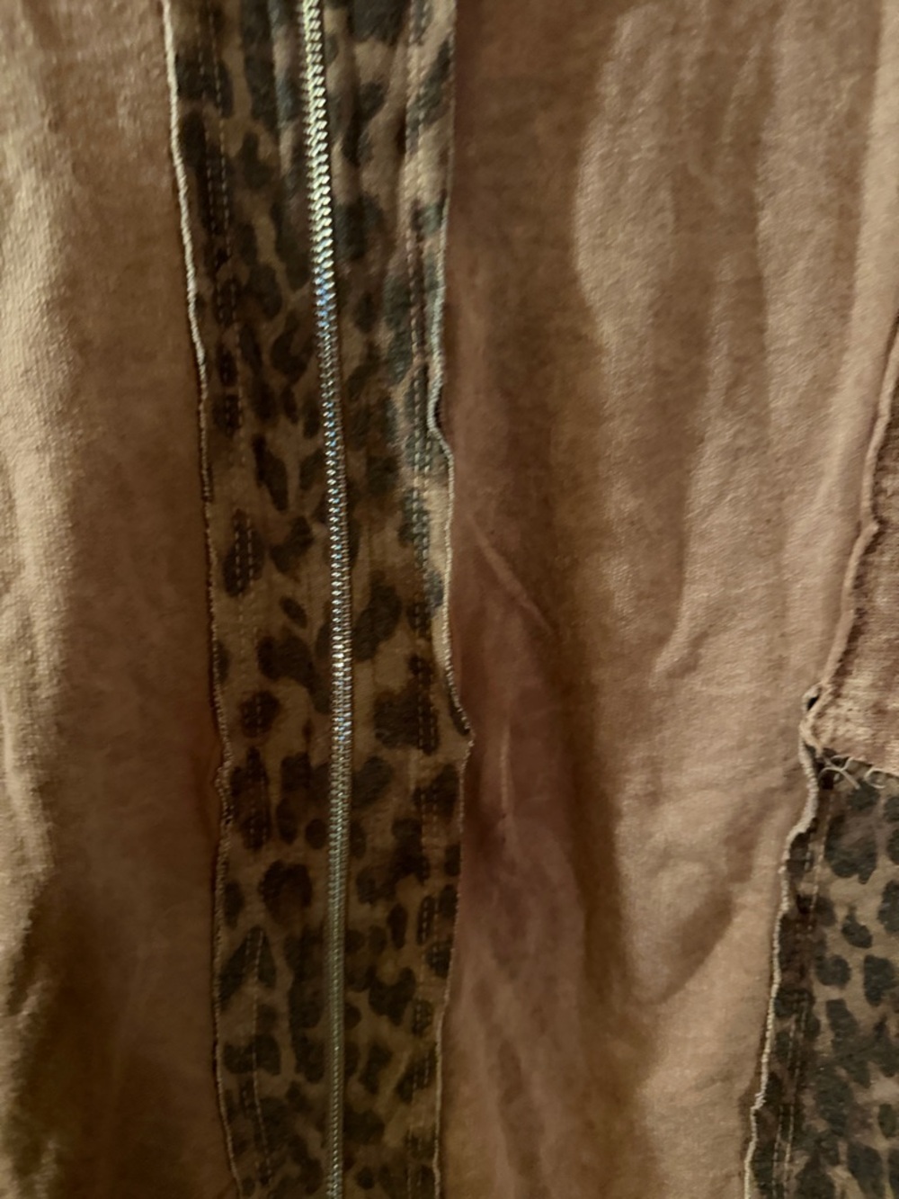 J.Her Women's Brown Bomber Jacket with Leopard Accent Panels - Picture 3 of 6